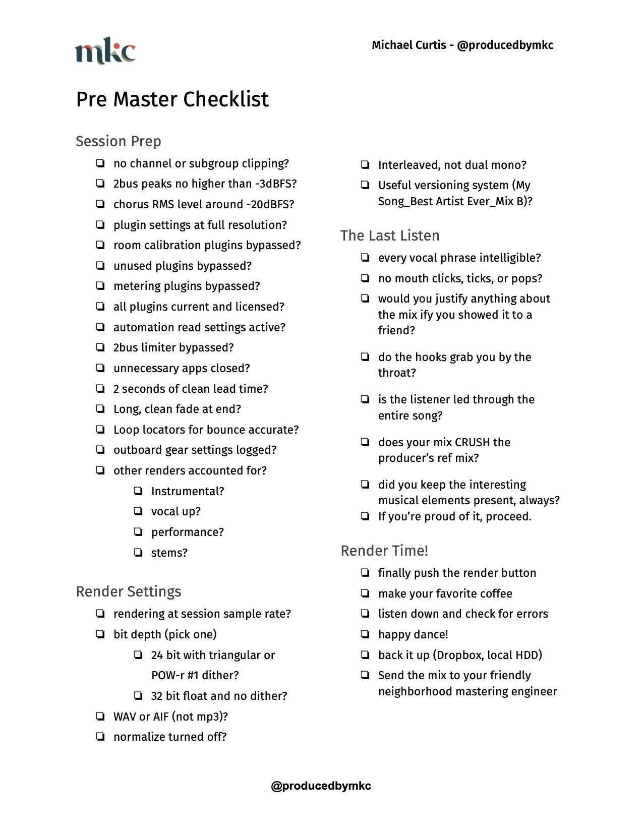 RMS Checklist